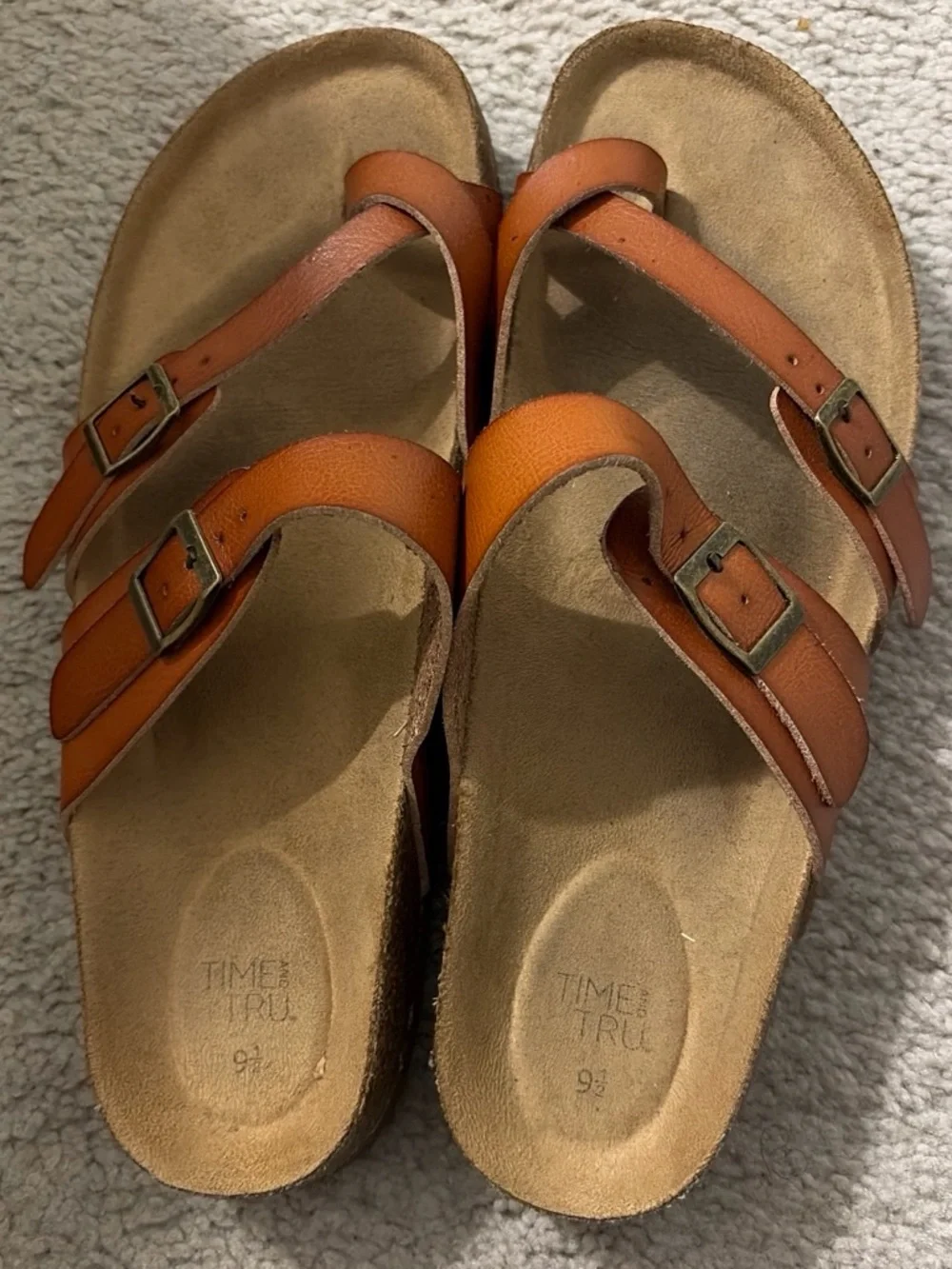 Time and Tru Women’s Tan Slip-On Strappy Sandals
